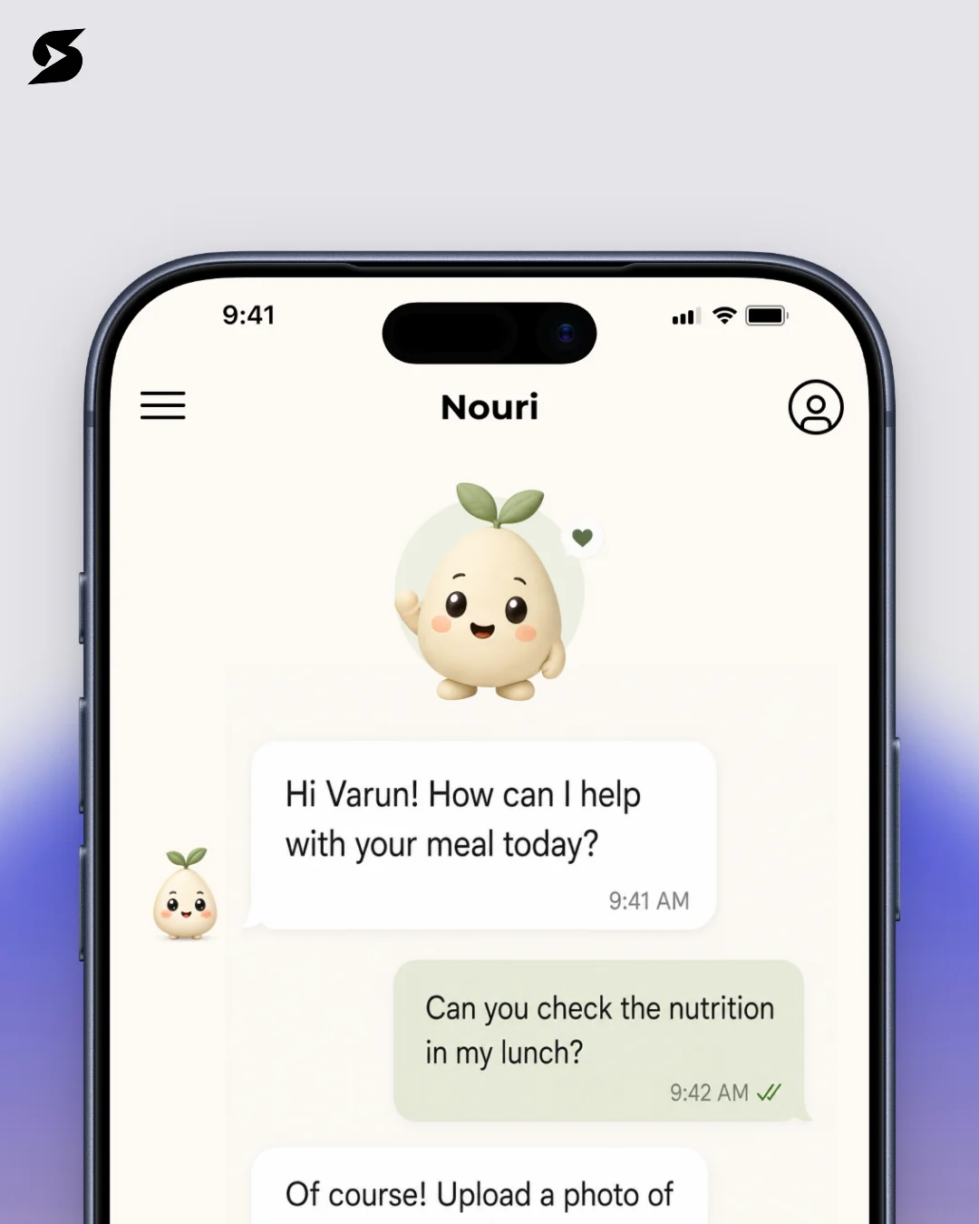 Nouri AI nutrition assistant welcome chat screen Nouri AI nutrition assistant welcome chat screen