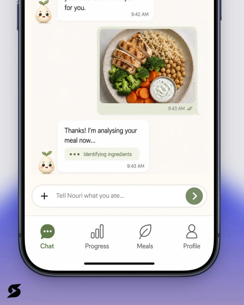 Nouri AI meal analysis interface identifying food ingredients Nouri AI meal analysis interface identifying food ingredients